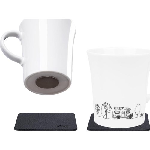 Magnetisk kaffekrus m/camping-print - Porselen 27 cl m/ magnetpads 2 stk